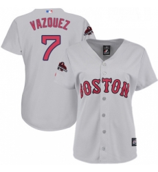 Womens Majestic Boston Red Sox 7 Christian Vazquez Authentic Grey Road 2018 World Series Champions MLB Jersey