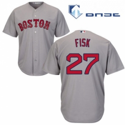 Youth Majestic Boston Red Sox 27 Carlton Fisk Authentic Grey Road Cool Base MLB Jersey