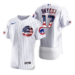 Men Chicago Cubs 17 Kris Bryant Men Nike White Fluttering USA Flag Limited Edition Flex Base MLB Jersey