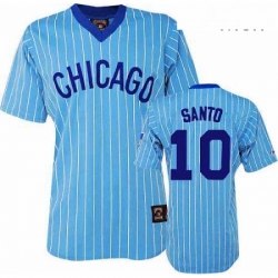 Mens Majestic Chicago Cubs 10 Ron Santo Replica BlueWhite Strip Cooperstown Throwback MLB Jersey