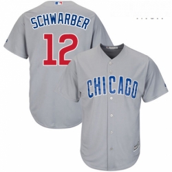 Mens Majestic Chicago Cubs 12 Kyle Schwarber Replica Grey Road Cool Base MLB Jersey