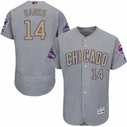 Mens Majestic Chicago Cubs 14 Ernie Banks Authentic Gray 2017 Gold Champion Flex Base MLB Jersey