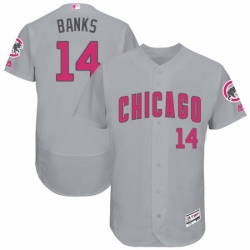 Mens Majestic Chicago Cubs 14 Ernie Banks Grey Mothers Day Flexbase Authentic Collection MLB Jersey