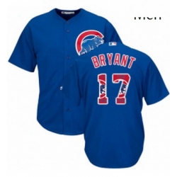 Mens Majestic Chicago Cubs 17 Kris Bryant Authentic Royal Blue Team Logo Fashion Cool Base MLB Jersey