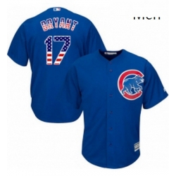 Mens Majestic Chicago Cubs 17 Kris Bryant Authentic Royal Blue USA Flag Fashion MLB Jersey