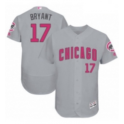 Mens Majestic Chicago Cubs 17 Kris Bryant Grey Mothers Day Flexbase Authentic Collection MLB Jersey