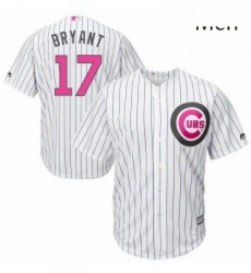 Mens Majestic Chicago Cubs 17 Kris Bryant Replica White 2016 Mothers Day Cool Base MLB Jersey