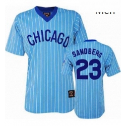 Mens Majestic Chicago Cubs 23 Ryne Sandberg Authentic BlueWhite Strip Cooperstown Throwback MLB Jersey