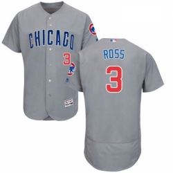 Mens Majestic Chicago Cubs 3 David Ross Grey Road Flexbase Authentic Collection MLB Jersey