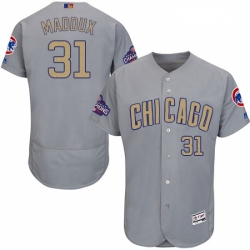 Mens Majestic Chicago Cubs 31 Greg Maddux Authentic Gray 2017 Gold Champion Flex Base MLB Jersey