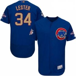 Mens Majestic Chicago Cubs 34 Jon Lester Authentic Royal Blue 2017 Gold Champion Flex Base MLB Jersey