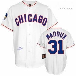 Mens Mitchell and Ness Chicago Cubs 31 Greg Maddux Replica White 1988 Throwback MLB Jersey