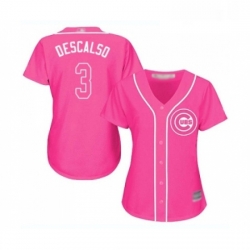 Womens Chicago Cubs 3 Daniel Descalso Authentic Pink Fashion Baseball Jersey 