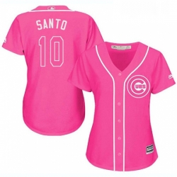 Womens Majestic Chicago Cubs 10 Ron Santo Authentic Pink Fashion MLB Jersey