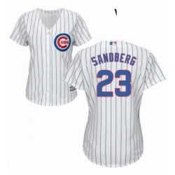 Womens Majestic Chicago Cubs 23 Ryne Sandberg Replica WhiteBlue Strip Fashion MLB Jersey