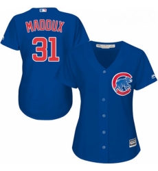 Womens Majestic Chicago Cubs 31 Greg Maddux Authentic Royal Blue Alternate MLB Jersey