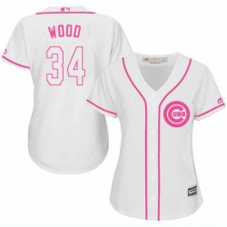 Womens Majestic Chicago Cubs 34 Kerry Wood Authentic White Fashion MLB Jersey