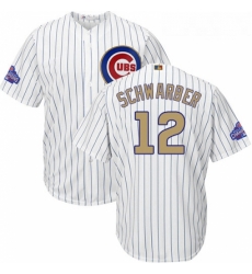 Youth Majestic Chicago Cubs 12 Kyle Schwarber Authentic White 2017 Gold Program Cool Base MLB Jersey