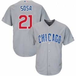 Youth Majestic Chicago Cubs 21 Sammy Sosa Replica Grey Road Cool Base MLB Jersey