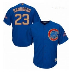 Youth Majestic Chicago Cubs 23 Ryne Sandberg Authentic Royal Blue 2017 Gold Champion Cool Base MLB Jersey