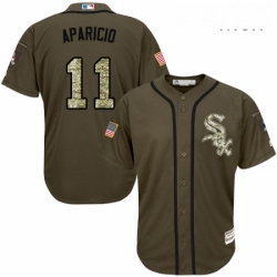 Mens Majestic Chicago White Sox 11 Luis Aparicio Replica Green Salute to Service MLB Jersey