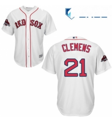 Youth Majestic Boston Red Sox 21 Roger Clemens Authentic White Home Cool Base 2018 World Series Champions MLB Jersey