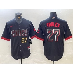 Men Cincinnati Reds 27 Jake Fraley Black 2023 City Connect Cool Base Stitched Baseball Jersey 4