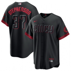 Men Cincinnati Reds 37 Tyler Stephenson Black 2023 City Connect Stitched Jersey