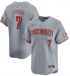 Men Cincinnati Reds 7 Spencer Steer Grey Away Limited Stitched Baseball Jersey