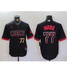 Men  Cincinnati Reds 77 Rece Hinds Black 2023 City Connect Stitched Baseball Jersey