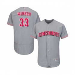 Mens Cincinnati Reds 33 Jesse Winker Grey Road Flex Base Authentic Collection Baseball Jersey