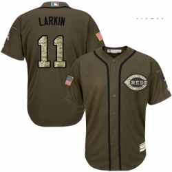 Mens Majestic Cincinnati Reds 11 Barry Larkin Replica Green Salute to Service MLB Jersey