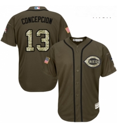 Mens Majestic Cincinnati Reds 13 Dave Concepcion Replica Green Salute to Service MLB Jersey