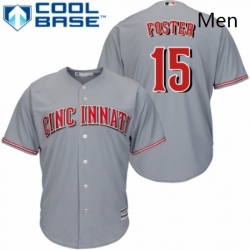 Mens Majestic Cincinnati Reds 15 George Foster Replica Grey Road Cool Base MLB Jersey 