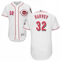 Mens Majestic Cincinnati Reds 32 Matt Harvey White Home Flex Base Authentic Collection MLB Jersey