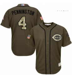 Mens Majestic Cincinnati Reds 4 Cliff Pennington Replica Green Salute to Service MLB Jersey 