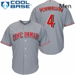 Mens Majestic Cincinnati Reds 4 Cliff Pennington Replica Grey Road Cool Base MLB Jersey 