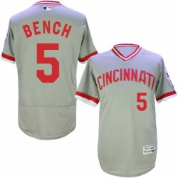 Mens Majestic Cincinnati Reds 5 Johnny Bench Grey Flexbase Authentic Collection Cooperstown MLB Jersey