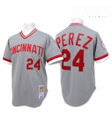 Mens Mitchell and Ness Cincinnati Reds 24 Tony Perez Authentic Grey Throwback MLB Jersey