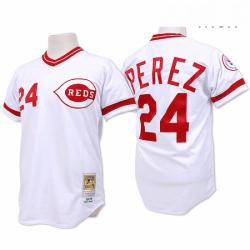 Mens Mitchell and Ness Cincinnati Reds 24 Tony Perez Authentic White Throwback MLB Jersey