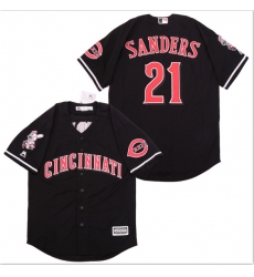 Reds 21 Deion Sanders Black Cool Base Jersey