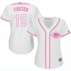 Womens Majestic Cincinnati Reds 15 George Foster Replica White Fashion Cool Base MLB Jersey 