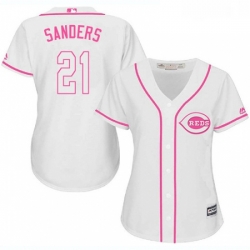 Womens Majestic Cincinnati Reds 21 Reggie Sanders Authentic White Fashion Cool Base MLB Jersey