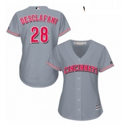 Womens Majestic Cincinnati Reds 28 Anthony DeSclafani Replica Grey Road Cool Base MLB Jersey