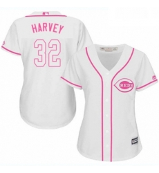 Womens Majestic Cincinnati Reds 32 Matt Harvey Replica White Fashion Cool Base MLB Jersey 