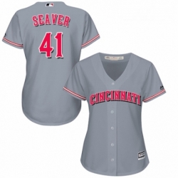 Womens Majestic Cincinnati Reds 41 Tom Seaver Replica Grey Road Cool Base MLB Jersey 