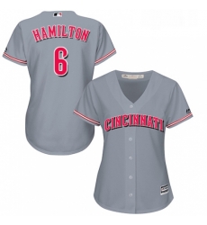 Womens Majestic Cincinnati Reds 6 Billy Hamilton Authentic Grey Road Cool Base MLB Jersey