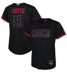 Youth Cincinnati Reds 19 Joey Votto Black 2023 City Connect Stitched Baseball Jersey