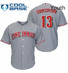 Youth Majestic Cincinnati Reds 13 Dave Concepcion Replica Grey Road Cool Base MLB Jersey