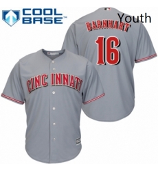 Youth Majestic Cincinnati Reds 16 Tucker Barnhart Replica Grey Road Cool Base MLB Jersey 